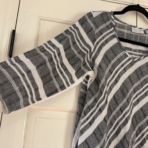 Habitat Clothes to Live In 100% Linen Black White Striped Handkerchief Hem Tunic - Picture 5 of 13